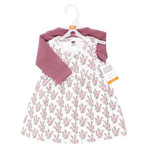 Hudson Baby Cotton Dress and Cardigan Set, Plum Wildflower