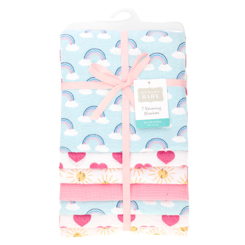Hudson Baby Cotton Flannel Receiving Blankets Bundle, Cloudy Rainbow
