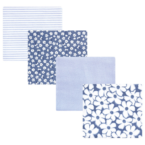 Hudson Baby Cotton Flannel Receiving Blankets, Blue Cosmos