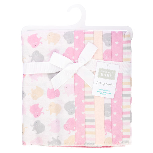 Hudson Baby Cotton Flannel Burp Cloths, Multi Color Girl Elephant 2
