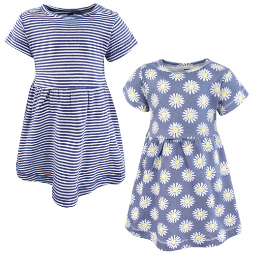 Hudson Baby Cotton Dresses, Blue Daisy 1