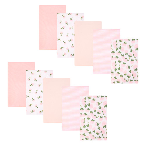 Hudson Baby Cotton Flannel Burp Cloths, Pink Peony 3