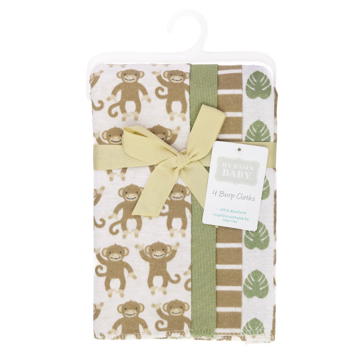 Hudson Baby Cotton Flannel Burp Cloths, Monkey 1