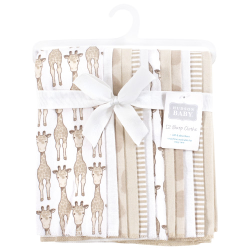 Hudson Baby Cotton Flannel Burp Cloths Bundle, Giraffe 12-Pack