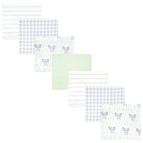 Hudson Baby Cotton Flannel Receiving Blankets Bundle, Leafy Elephant