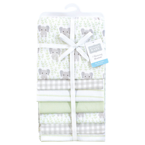 Hudson Baby Cotton Flannel Receiving Blankets Bundle, Leafy Elephant