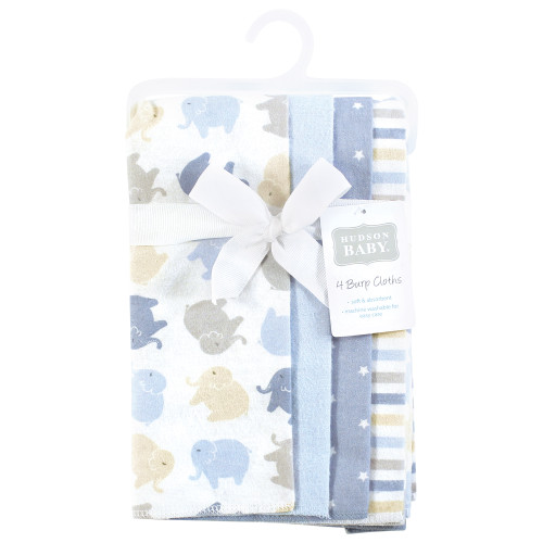 Hudson Baby Cotton Flannel Burp Cloths, Multi Color Boy Elephant