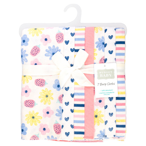 Hudson Baby Cotton Flannel Burp Cloths, Flowers And Strawberries 2