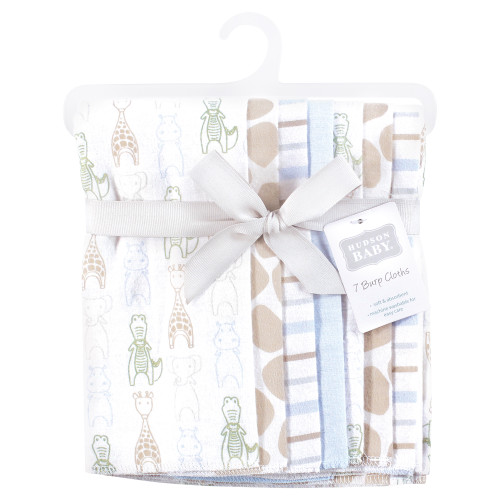 Hudson Baby Cotton Flannel Burp Cloths, Modern Safari Friends 7-Pack