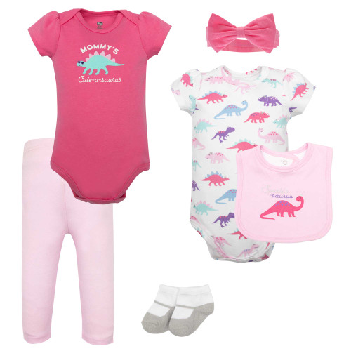 Hudson Baby Cotton Layette Set, Pink Sparklesaurus
