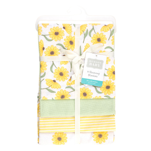 Hudson Baby Cotton Flannel Receiving Blankets, Yellow Daisy