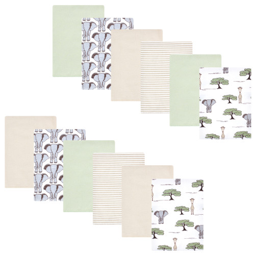 Hudson Baby Cotton Flannel Burp Cloths Bundle, Wild Safari Adventures 12-Pack