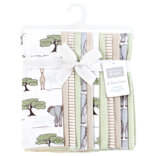 Hudson Baby Cotton Flannel Burp Cloths Bundle, Wild Safari Adventures 12-Pack