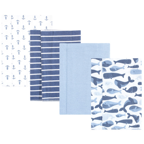 Hudson Baby Cotton Flannel Burp Cloths, Cute Whales