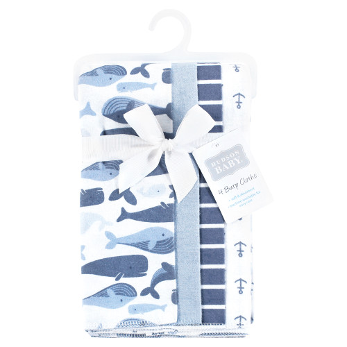 Hudson Baby Cotton Flannel Burp Cloths, Cute Whales