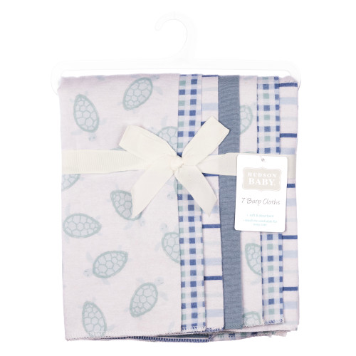 Hudson Baby Cotton Flannel Burp Cloths, Little Sea Turtle 7-Pack