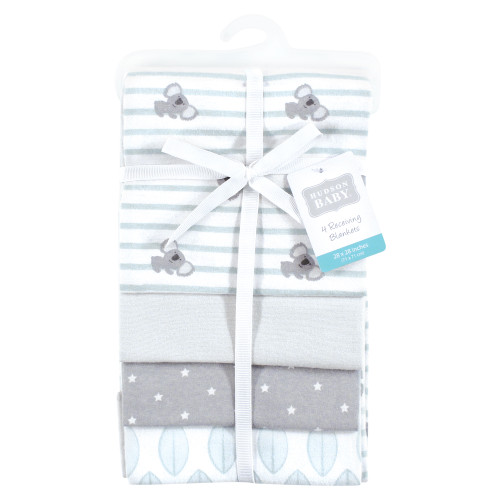 Hudson Baby Cotton Flannel Receiving Blankets, Koala Stripe 4-Pack