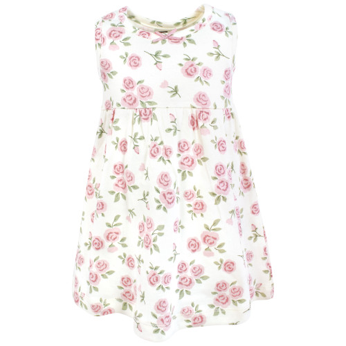 Hudson Baby Cotton Dress and Cardigan Set, Mauve Sage Rose