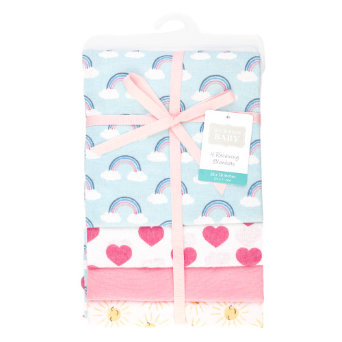Hudson Baby Cotton Flannel Receiving Blankets, Cloudy Rainbow