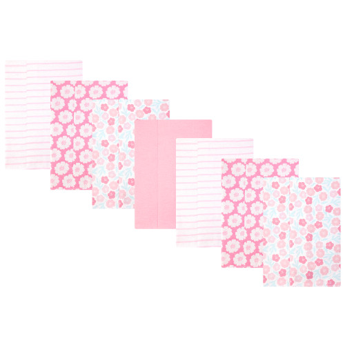 Hudson Baby Cotton Flannel Burp Cloths, Pink Daisies 2