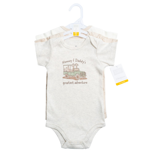 Hudson Baby Cotton Bodysuits 3-Pack, Beige Safari