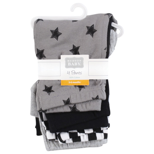 Hudson Baby Cotton Pants and Leggings, Black Gray Stars