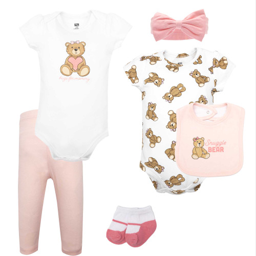 Hudson Baby Cotton Layette Set, Pink Snuggle Bear