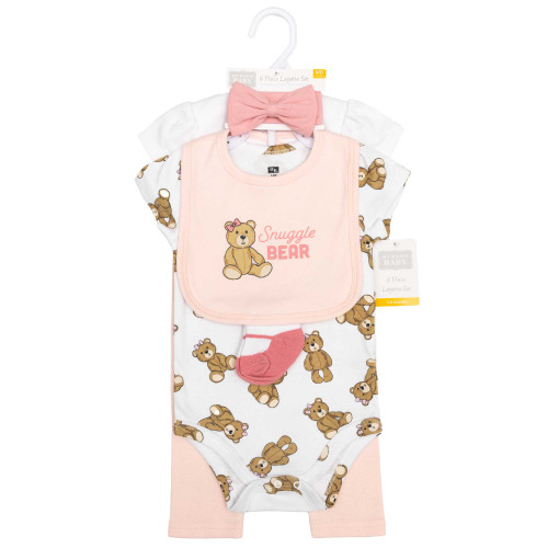 Hudson Baby Cotton Layette Set, Pink Snuggle Bear