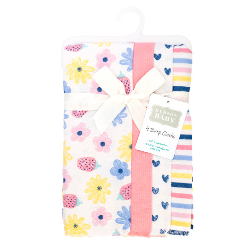 Hudson Baby Cotton Flannel Burp Cloths, Flowers And Strawberries 1