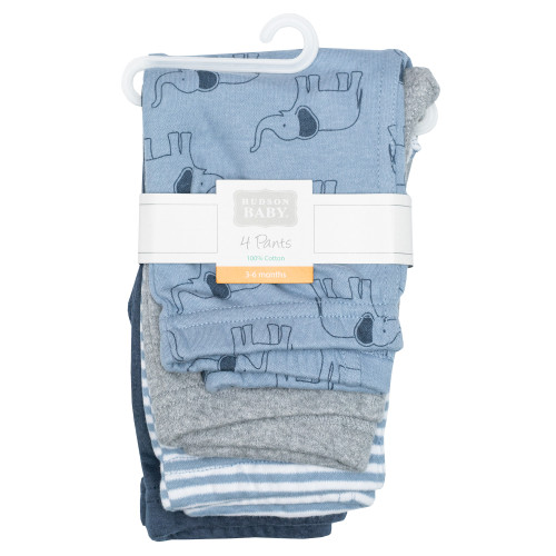 Hudson Baby Cotton Pants and Leggings, Blue Elephants
