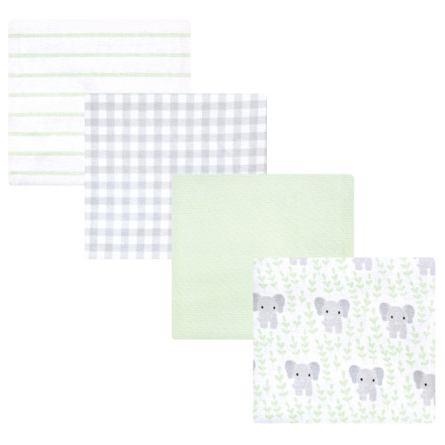 Hudson Baby Cotton Flannel Receiving Blankets, Leafy Elephant