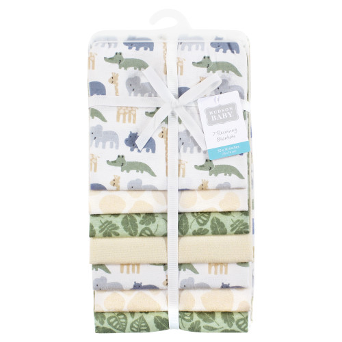 Hudson Baby Cotton Flannel Receiving Blankets Bundle, Wild Leaf Safari 7-Pack