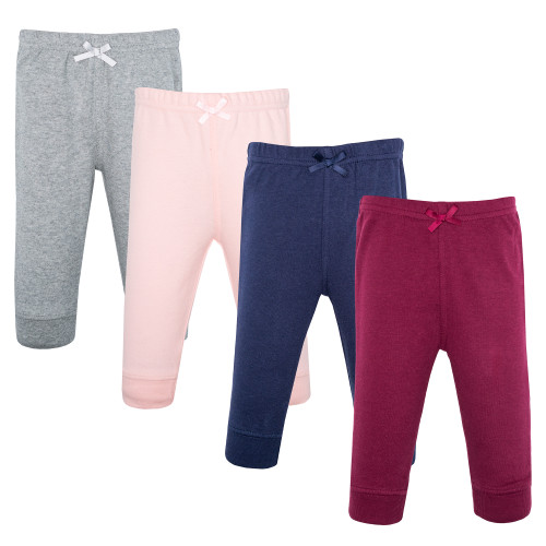 Hudson Baby Cotton Pants and Leggings, Burgundy Pink Navy