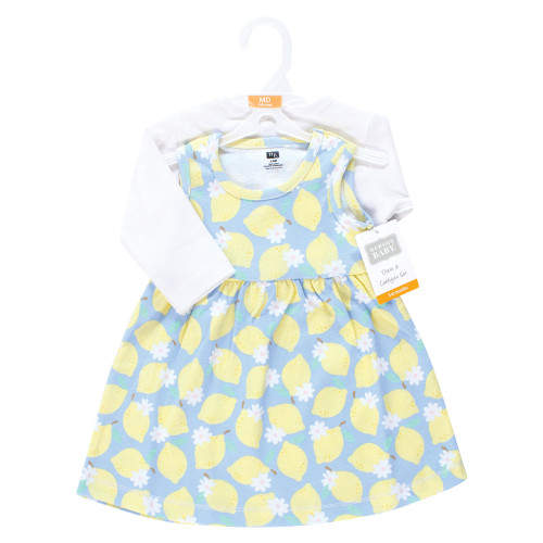 Hudson Baby Cotton Dress and Cardigan Set, Blue Lemons