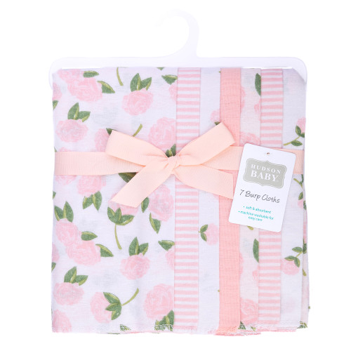 Hudson Baby Cotton Flannel Burp Cloths, Pink Peony 2