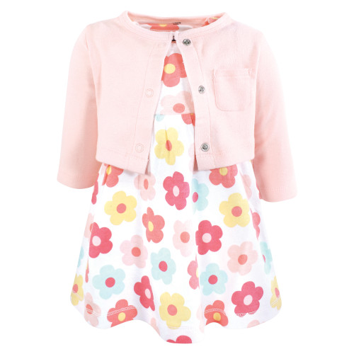 Hudson Baby Cotton Dress and Cardigan Set, Cheerful Flower