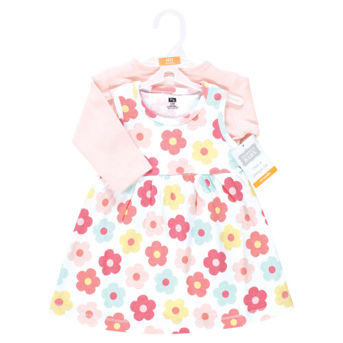 Hudson Baby Cotton Dress and Cardigan Set, Cheerful Flower