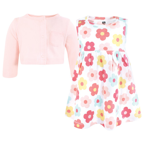 Hudson Baby Cotton Dress and Cardigan Set, Cheerful Flower