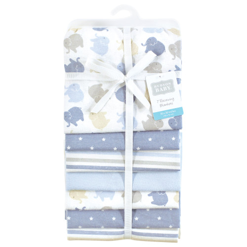 Hudson Baby Cotton Flannel Receiving Blankets Bundle, Multi Color Boy Elephant