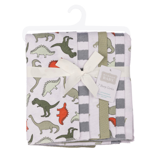 Hudson Baby Cotton Flannel Burp Cloths, Multi Color Dino 7-Pack