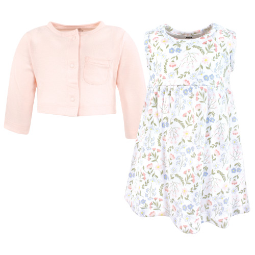 Hudson Baby Cotton Dress and Cardigan Set, Pastel Wildflower