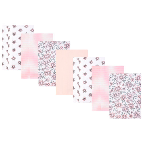 Hudson Baby Cotton Flannel Burp Cloths, Pink Mint Floral 2
