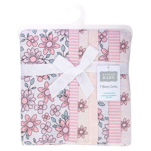 Hudson Baby Cotton Flannel Burp Cloths, Pink Mint Floral 2