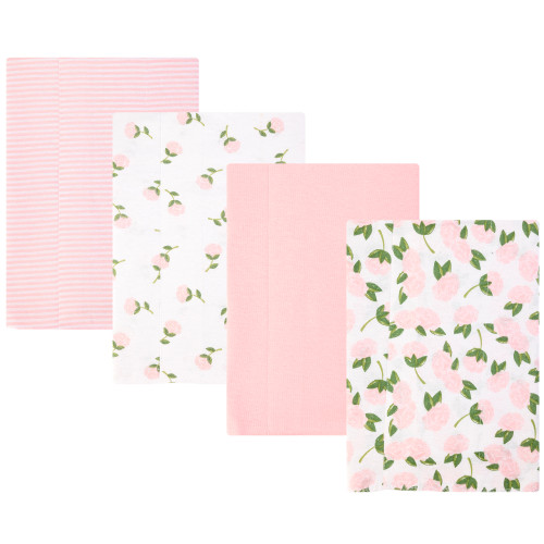 Hudson Baby Cotton Flannel Burp Cloths, Pink Peony 1
