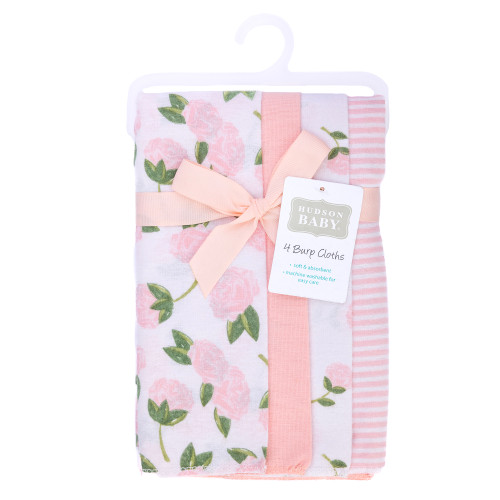Hudson Baby Cotton Flannel Burp Cloths, Pink Peony 1