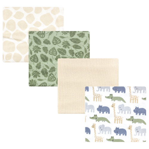 Hudson Baby Cotton Flannel Receiving Blankets, Wild Leaf Safari 4-Pack