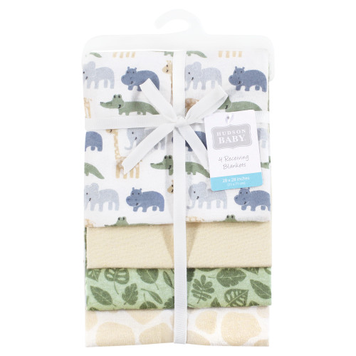 Hudson Baby Cotton Flannel Receiving Blankets, Wild Leaf Safari 4-Pack