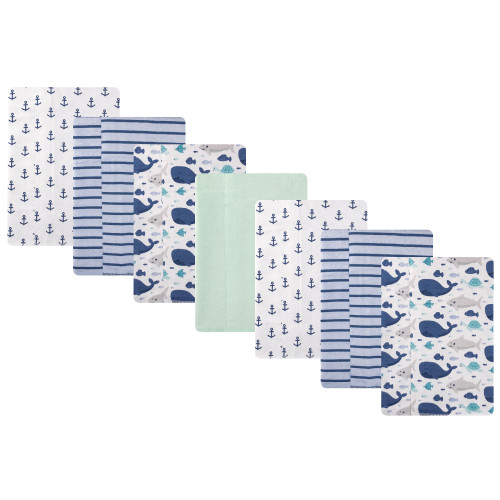 Hudson Baby Cotton Flannel Burp Cloths, Sea Friends 7-Pack