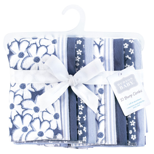 Hudson Baby Cotton Flannel Burp Cloths, Blue Cosmos 2