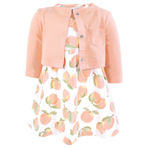 Hudson Baby Cotton Dress and Cardigan Set, Sweet Peach